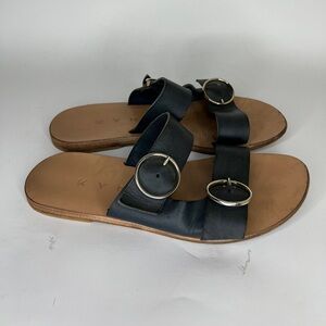 Kyma Sandals Slides Double Strap Women Size 37 US 6 Black Leather Buckle